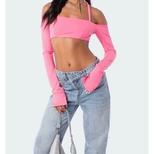 EDIKTED pink long sleeve crop top